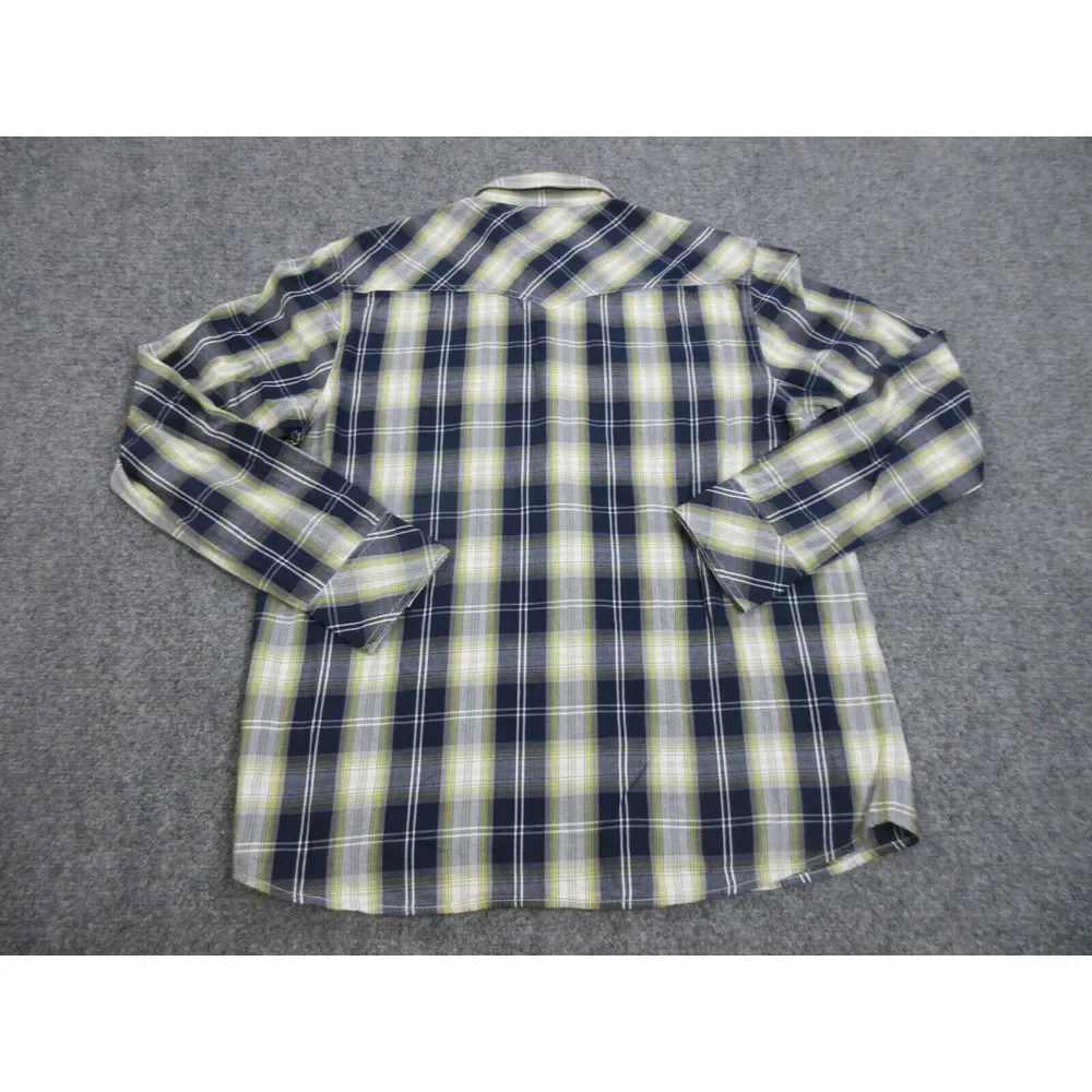 True Religion Shirt Mens Large‎ Blue Plaid Button Up Pearl Snap Western Cowboy